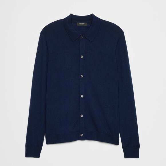 Banana Republic Factory Merino Wool Button-Through Polo Sweater, Medium, Navy - Picture 2 of 4